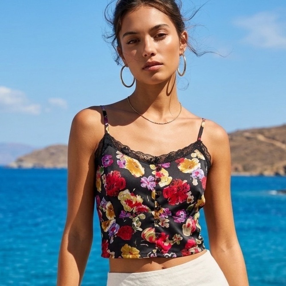 Rare Envy Me Y2K Floral Camisole Fairycore Roman Goth Dark Coquette Aesthetictic